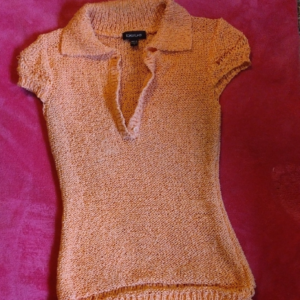 Orange Knit Short Sleeve Top
